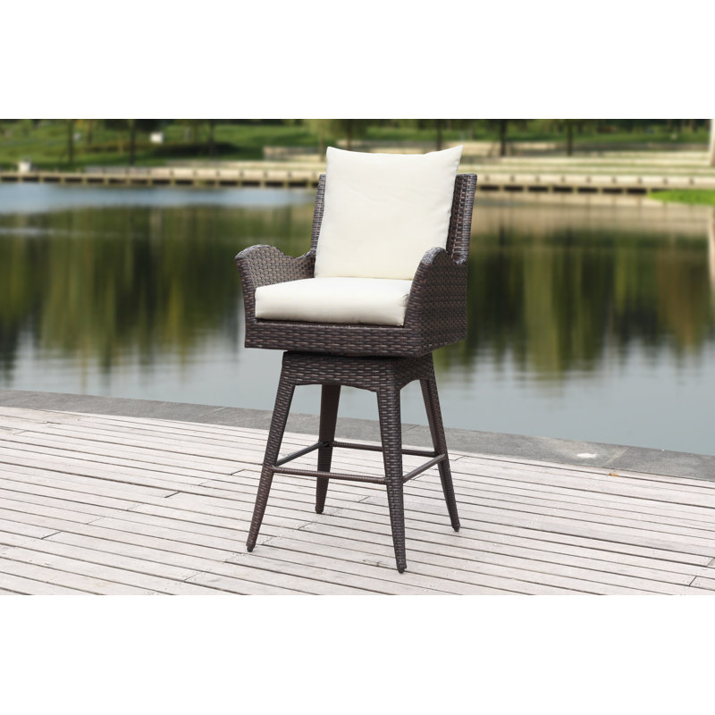 Carstarphen Polyethylene (PE) Wicker Outdoor Stool with Cushion, Brown