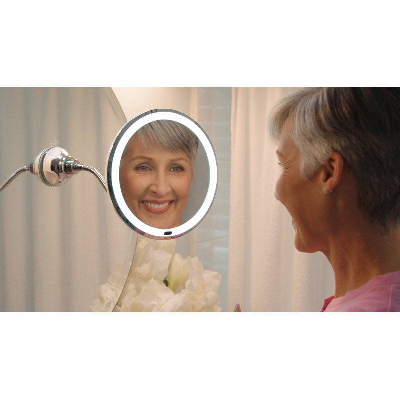 Flexible LED-Illuminated 5x Magnification Vanity Mirror with Suction Base