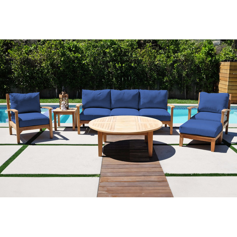 Huntington Outdoor 6 - Piece Teak Conversation Set, Sapphire
