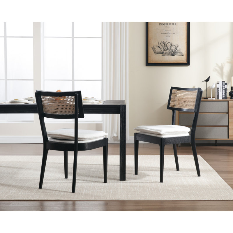 Dearburne 20'' H Upholstered Oak Side Chair, Black, White