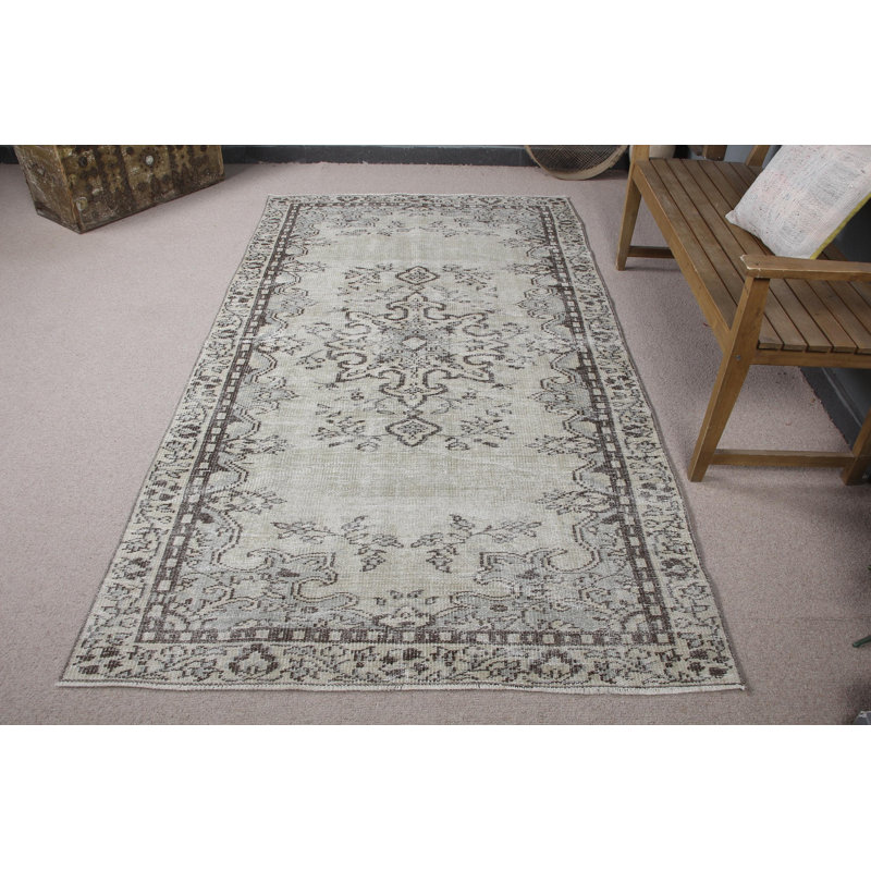Tapis vintage turc beige en laine avec pampilles pour salon Anatolia avec styles boho