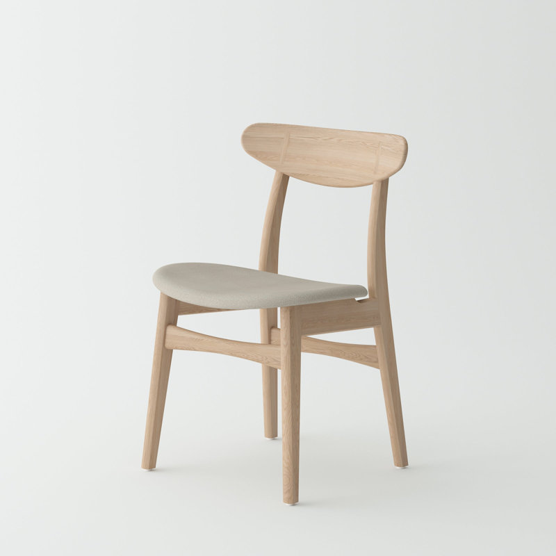 Chaise de salle à manger Shornick Mid-Century - Siège en bois de chêne massif et tissu, 8