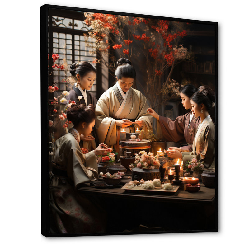 Carinna Asian Art Harmony In Tea IV, reproduction d'art sur toile, Cadre flottant noir, H 40 po x l 30 po x P 1,5 po
