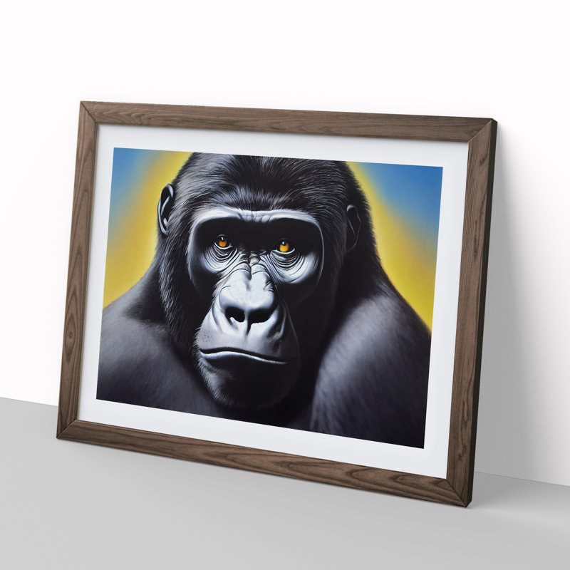 Rare Gorilla - Single Picture Frame Painting, 25cm H x 34cm W x 2cm D, Walnut