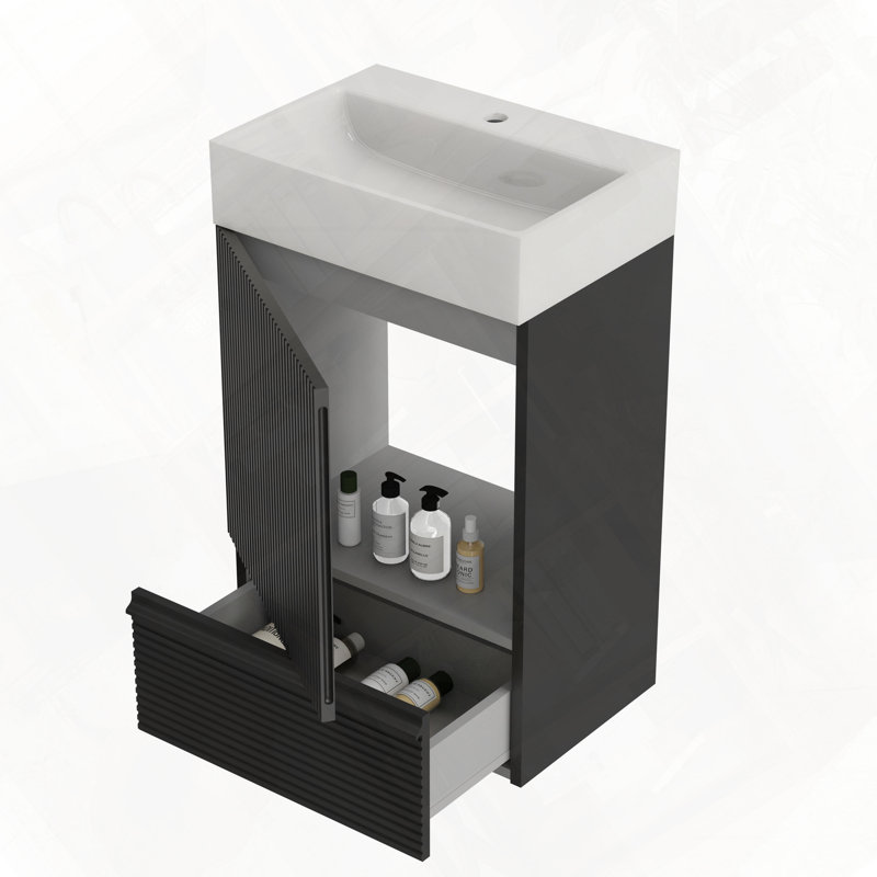 Meuble-lavabo autoportant avec évier en céramique, Noir