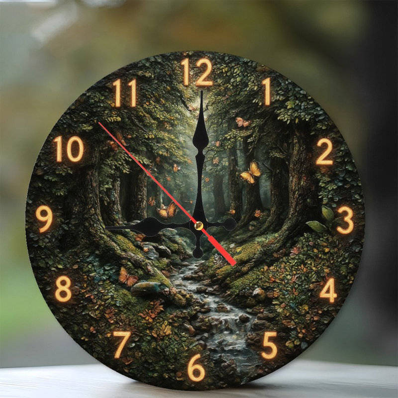 Horloge de forêt avec ruisseau de papillons
