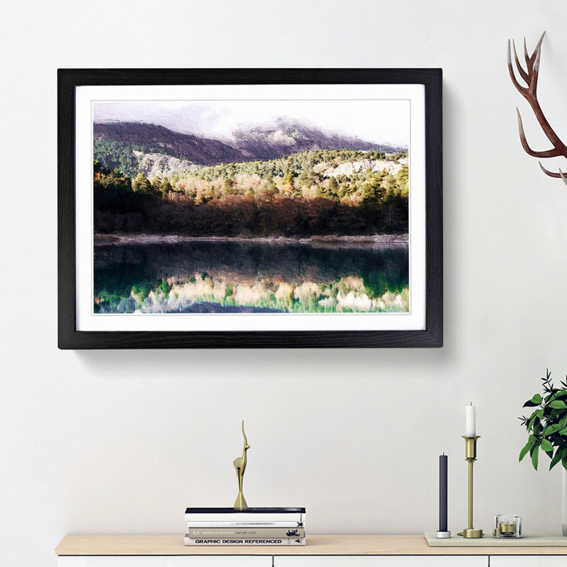 Reflection of an Autumn Forest - Picture Frame Painting Print, 36cm H x 48cm W x 2cm D, Black Framed