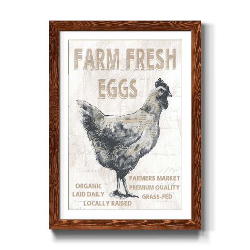 Farm Fresh Chicken - Reproduction d'art graphique sur papier encadré, H 37,5 po x l 27,5 po x P 1,5 po, Érable