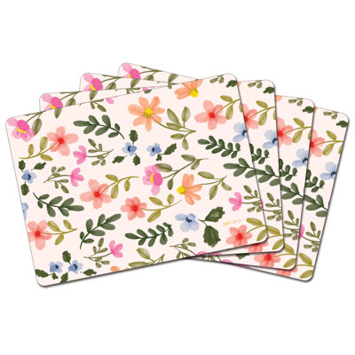Watercolor Florals Premium Decorative Hardboard Placemat 4 Pack