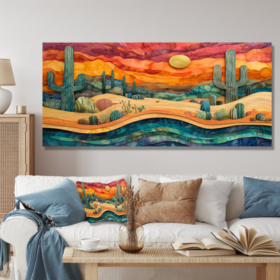 Cactus Desert On A Top Of Wooden Slide II - Cactus Wall Art