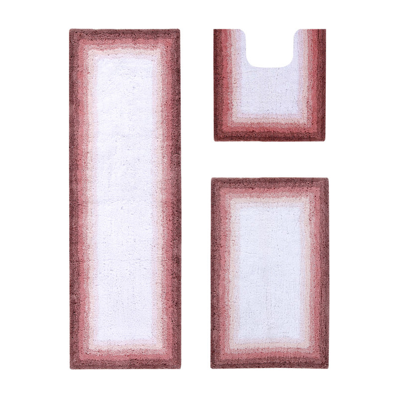 Benine Premium 100% Cotton 1615 GSM 3-Piece Bath Rug Set, OEKO-TEX® Certified, Non-Slip Spray Latex Backing, Plush Tufted Ombre Bath Mats, Super Absorbent, Machine Washable, Rose