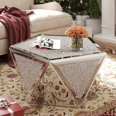 Bideford Silver Coffee Tables With Mirror Surface , Mirrored  Coffee Table With Crushed Diamond Inlay For Living Room