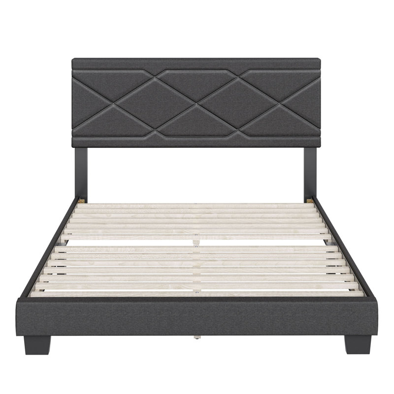 Upholstered Platform Bed, Black, Queen