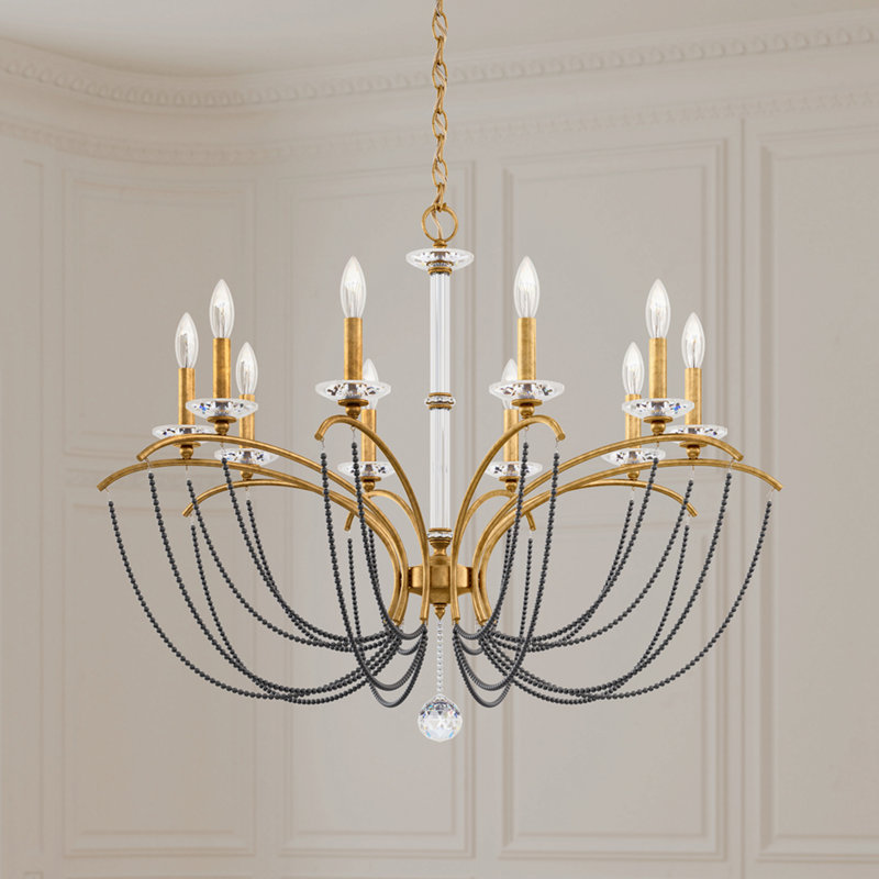 Priscilla 10 - Light Chandelier, Dark Gray Pearl, Heirloom Gold
