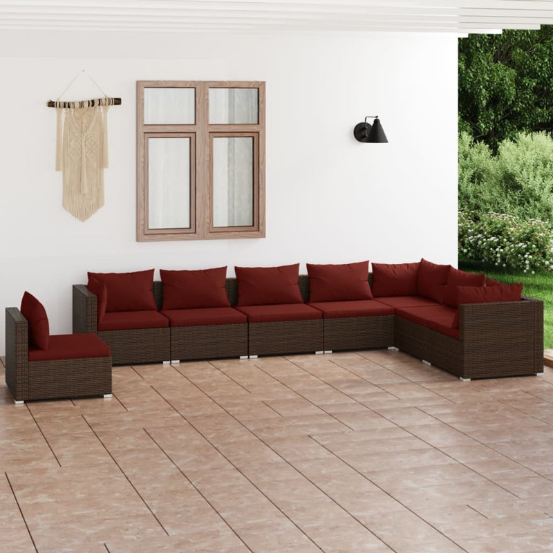 8 Piece Lounge Sofa Seating Group, Cinnamon red, Brown