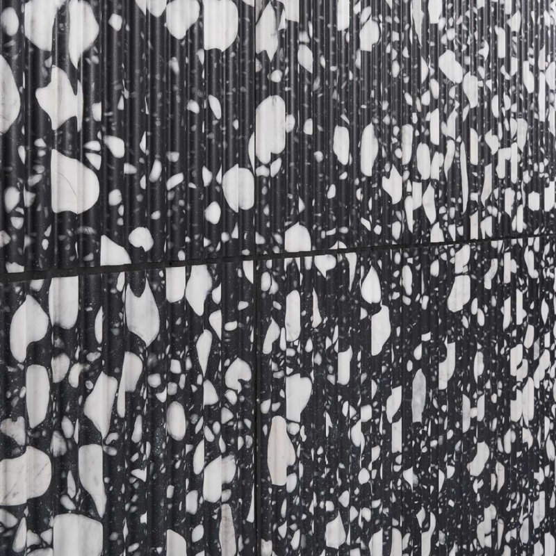 Terrazzo Italy Fluted 12x24 Honed Terrazzo Tile, Sacra Nero Black/White