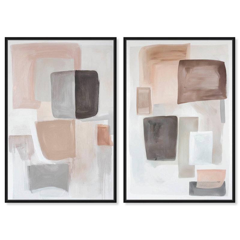 Soft Shapes Set Canvas Set of 2 Minimal Abstract by , Black Floater Framed, 15" H x 10" W