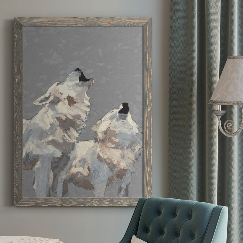 Midnight Wolves " Midnight Wolves ", 37.5" H x 27.5" W x 1" D, Gray, Gray Framed