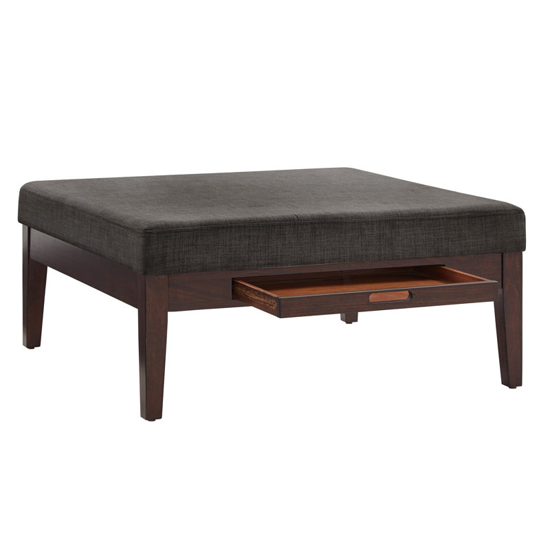 Kangley Upholstered Ottoman, Dark Gray Linen