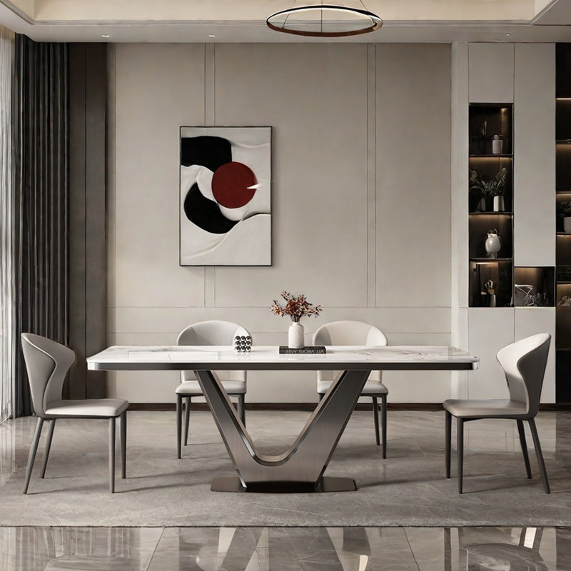 Light luxury simple rectangular dining table sets, 29.5"H x 63"L x 33.5"W, White/Gray