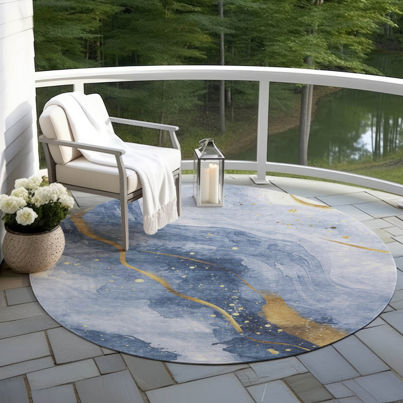 Tapis intérieur / extérieur bleu lavable Silavie , 2 pi 6 po x 3 pi 10 po