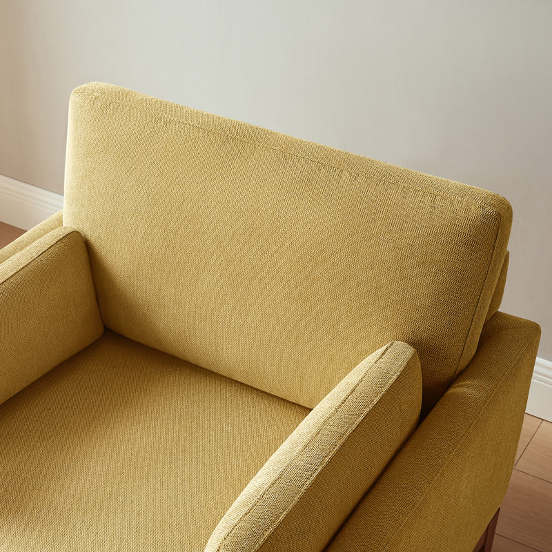 Chenille Accent Chair With Solid Rubberwood Legs, Daisy Yellow