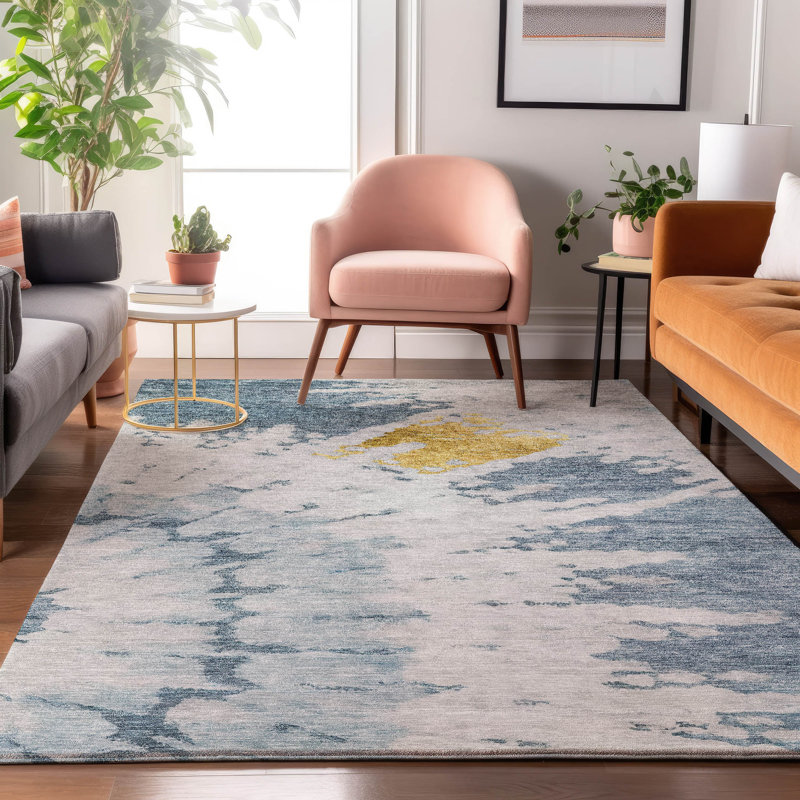 Red Synthetic Washable Rectangular 5' x 7' Rug