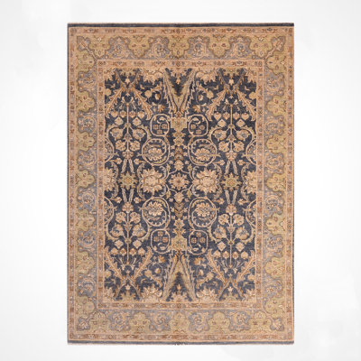 Original Hand Knotted Traditional Pattern Gray Wool and Cotton Rug