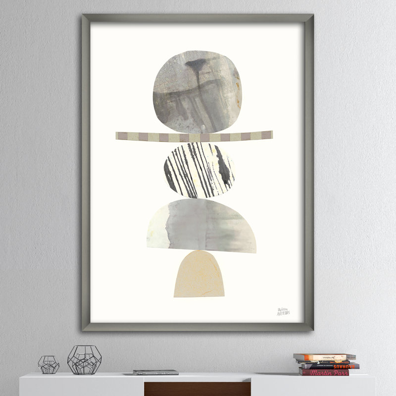 Zev Geometric Balance Neutral I - reproduction d'art sur toile encadrée, H 40 po x l 30 po x P 1,5 po, Cadre argenté