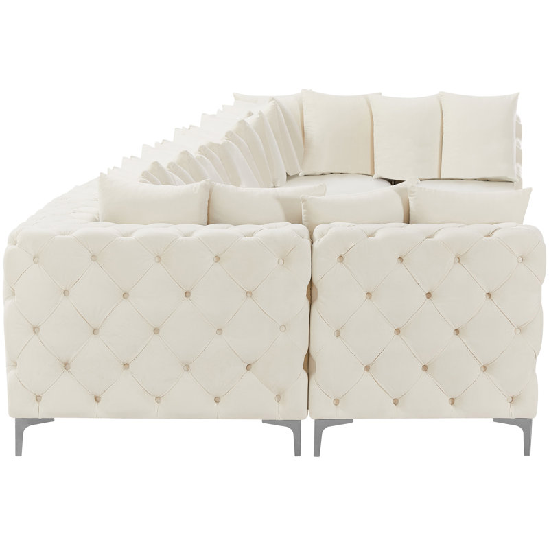Izzack Velvet U-Shaped Sectional Reversible, Cream Velvet