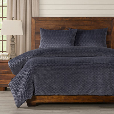 Pleated Velvet Blue-Gray Duvet Cover Set