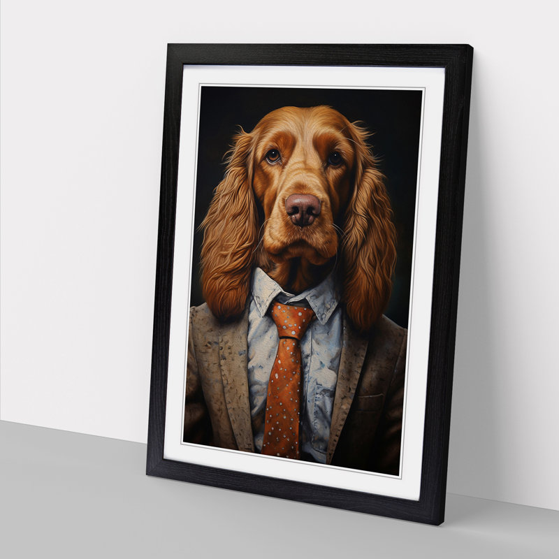 Cocker Spaniel In A Suit Painting No.4 - Single Picture Frame Print on Wood, 46cm H x 34cm W x 2cm D, Black Framed