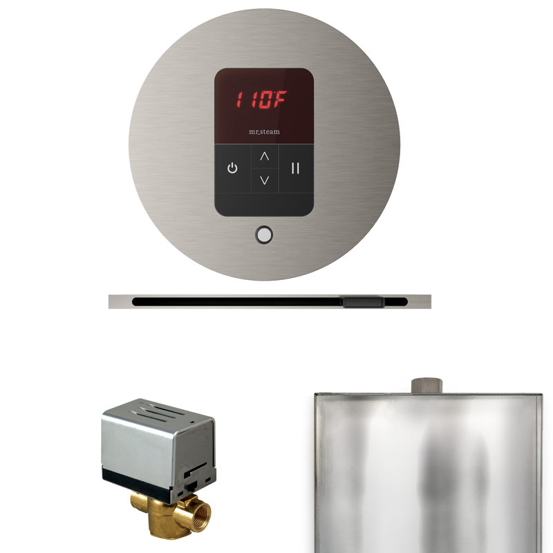 Basic Butler Steam Shower Control Package with Round iTempo Control and Linear Steamhead, Brushed Nickel