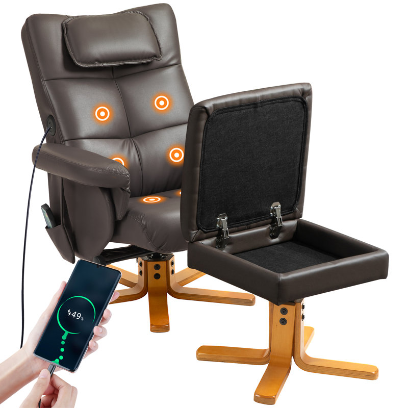 Massage Recliner Chair with Ottoman Set, Dark Brown Polyurethane