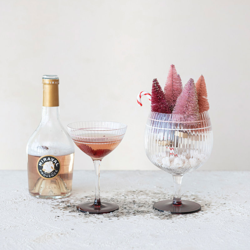 20 Oz. Vintage Reproduction Stemmed Fluted Wine Glass With Hand-Painted Stripe