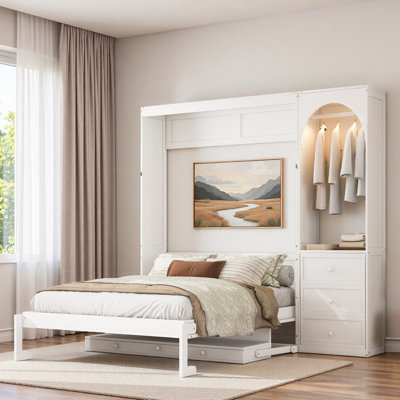 Lit escamotable avec tablette Stoarge, bureau, lumière DEL, armoire et 3 tiroirs Murphy