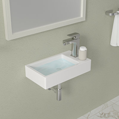 Lavabo de salle de bain mural rectangulaire en céramique blanche