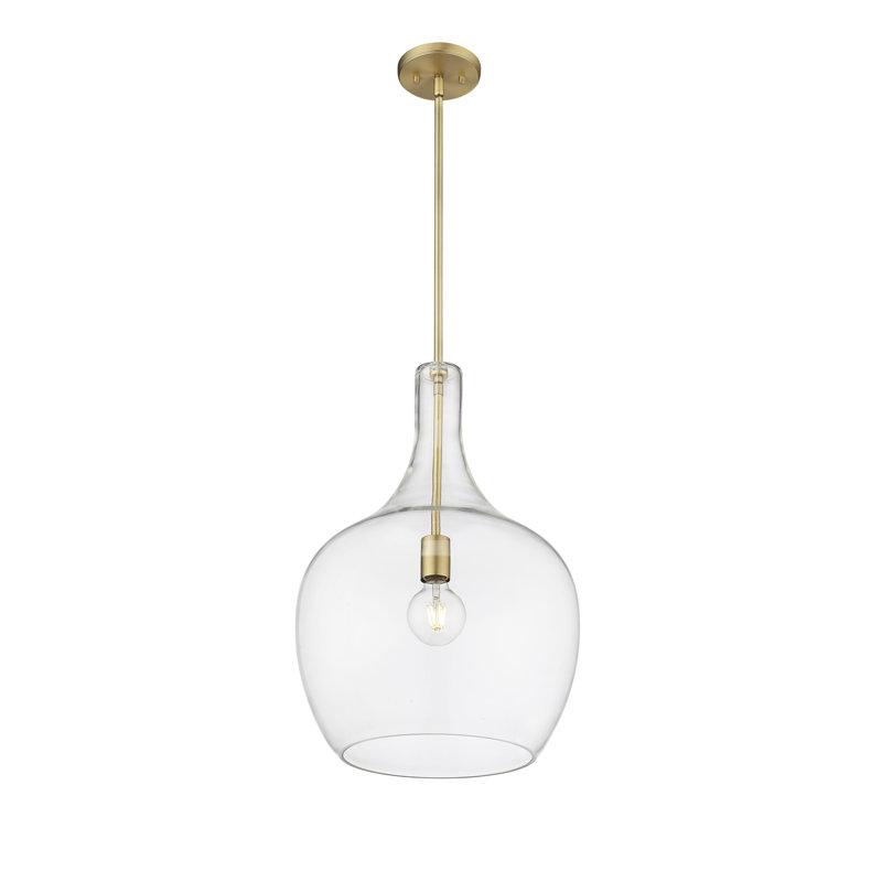 Luminaire suspendu 1 lumière Wrought Studio ™ en noir mat avec abat-jour en verre transparent, H 22 po x l 15 po