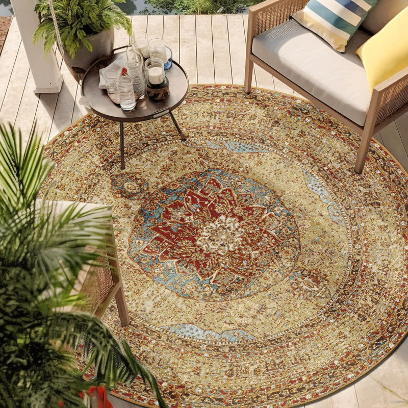 Tapis d'extérieur traditionnel, Rond 10 pi
