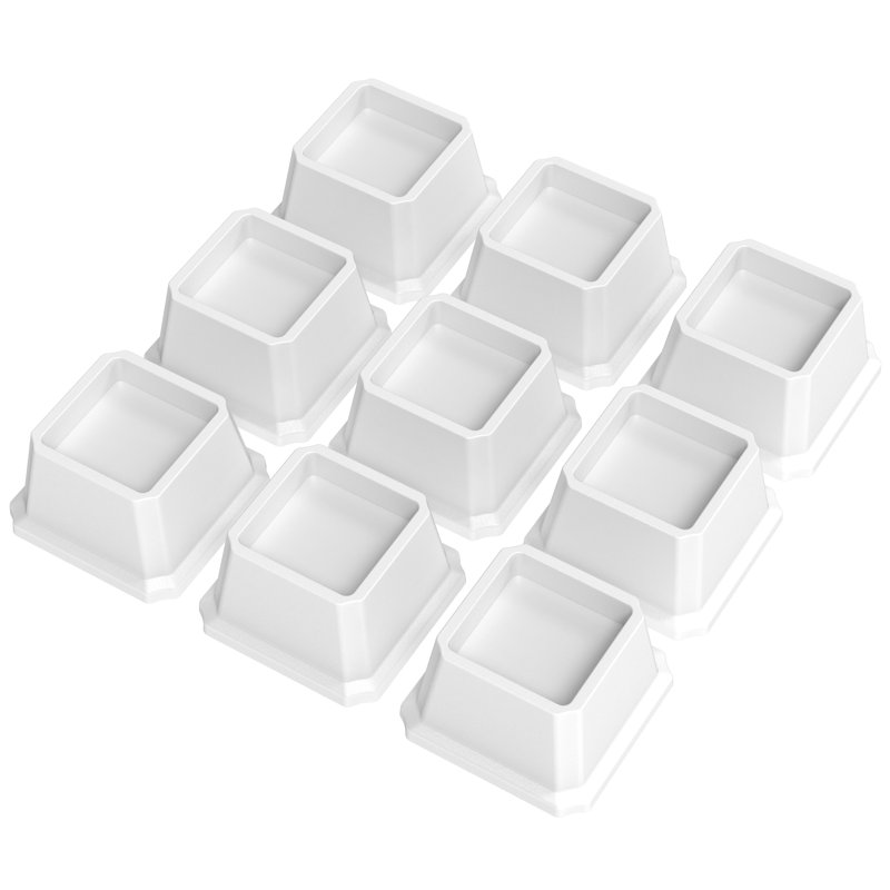 Ensemble de 9 élévateurs de lit robustes, Blanc, H 2,9 po x l 4,7 po x L 4,7 po