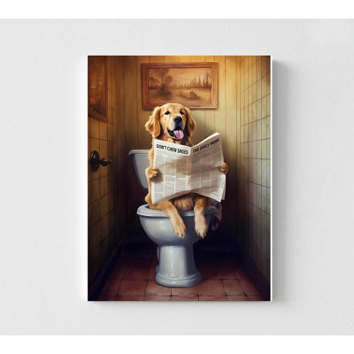 Art de salle de bain chien - impression de chien amusant | Image encadrée d'un animal fantaisiste