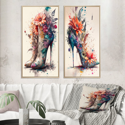 2 Pieces on Canvas - Floral Bouquet High Heel Shoes