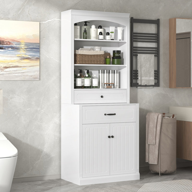 Armoire de rangement de salle de bain avec quatre portes et tiroirs