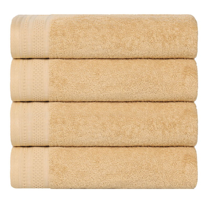Gold Honeycomb Textured Cotton Bath Towels Set of 4