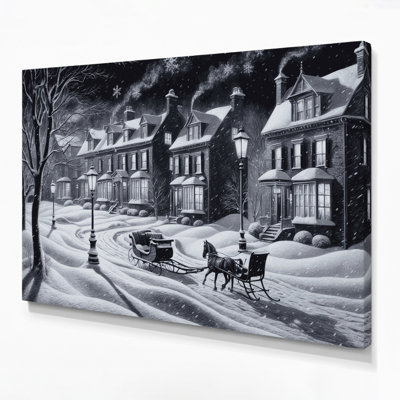 Christmas Black and White Christmas Grey Canvas Wall Art