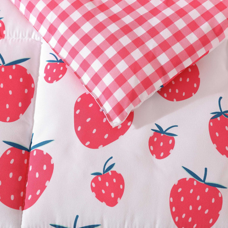 Eddie Bauer Kids Strawberry Field Pink Reversible Comforter Bonus Set, Queen Comforter + 2 Standard Shams + 1 Pillow