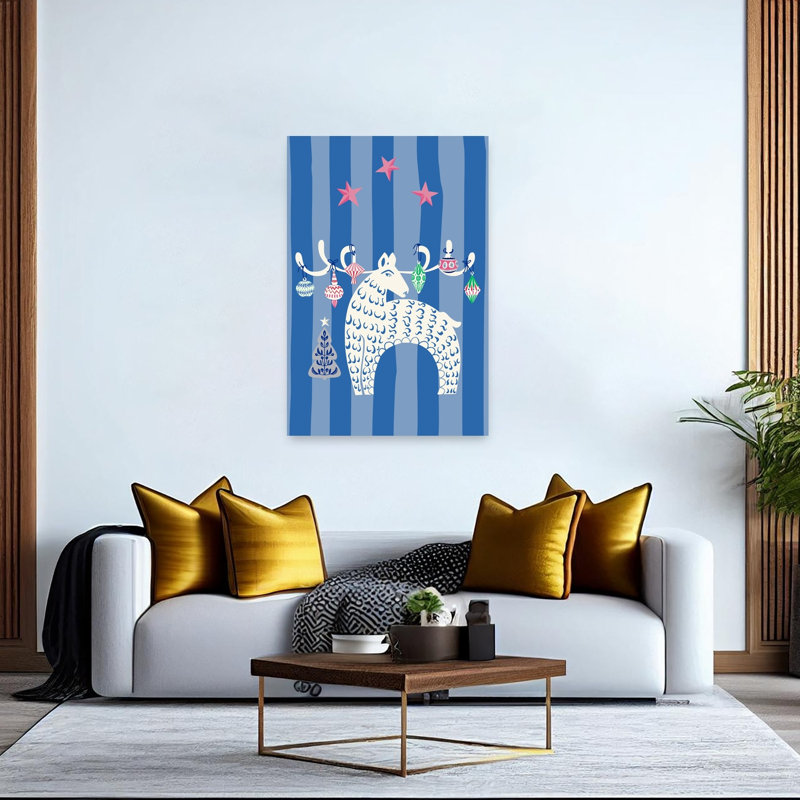 Whimsical Holiday Reindeer Modern Playful Whimsical Christmas Tree Deer Winter Landscape Wall Art Print by Annick - Wrapped Canvas Print