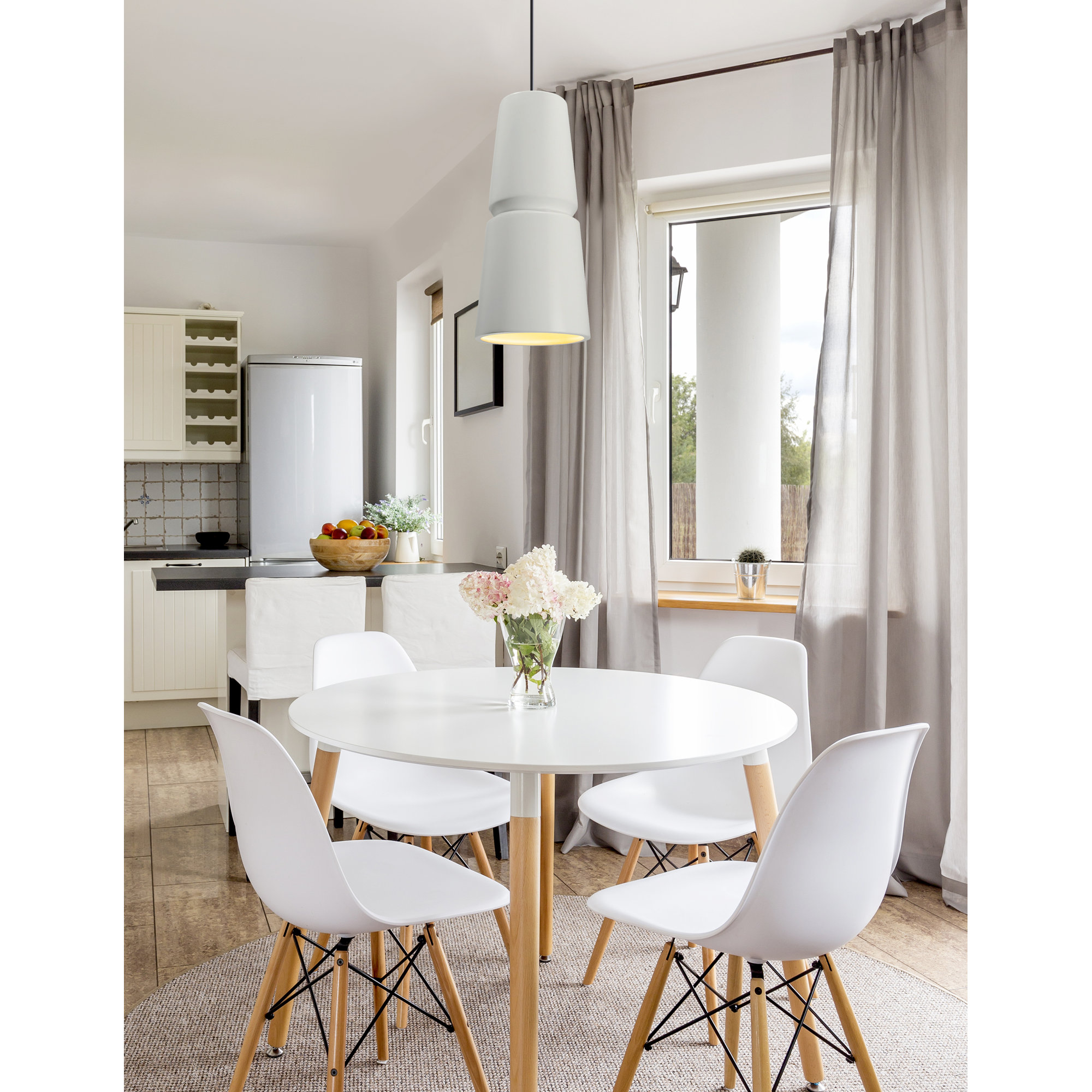 Logan 1 - Light Single Cone Pendant, Matte Black, Matte White, 18" H x 8" W x 8" D