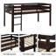 Lit mezzanine simple, lit mezzanine bas en bois massif pour enfants avec échelle et garde-corps, aucun sommier nécessaire, cadre de lit mezzanine peu encombrant pour garçons et filles, espresso-129514649