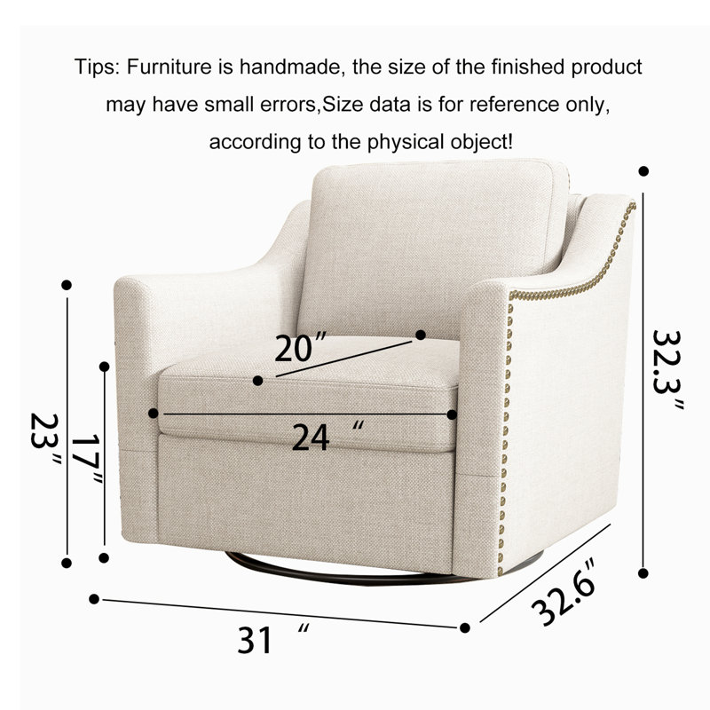Fauteuil 31 po pivotant en lin pivotant sur 360 °, Beige